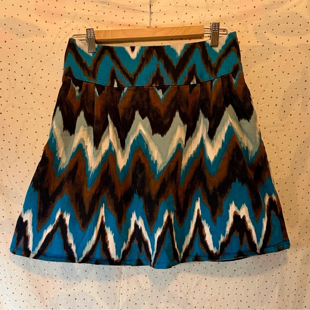 Worthington Teal Chevron A-Line Skirt